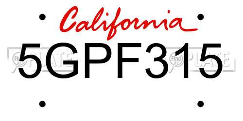 5GPF315 California License Plate