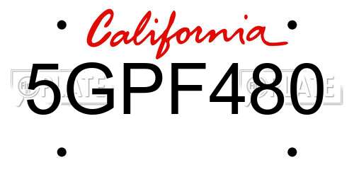 5GPF480 California License Plate