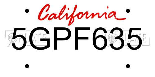 5GPF635 California License Plate