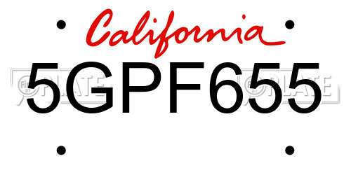 5GPF655 California License Plate
