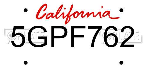 5GPF762 California License Plate