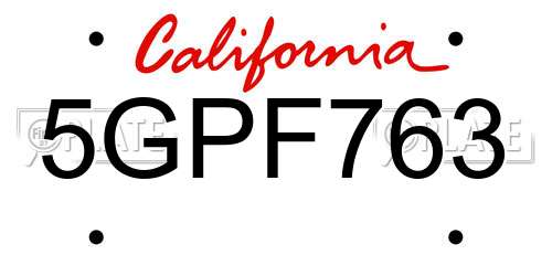 5GPF763 California License Plate