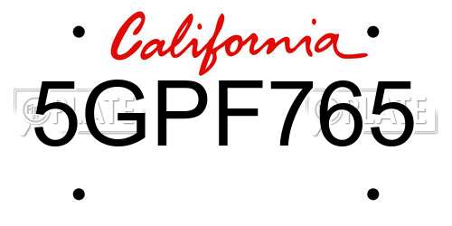 5GPF765 California License Plate