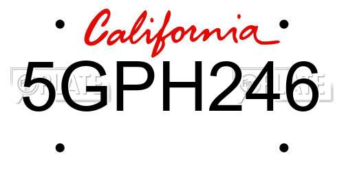 5GPH246 California License Plate