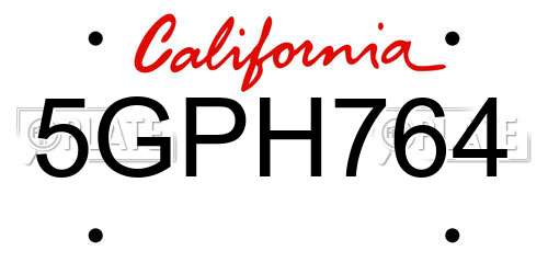 5GPH764 California License Plate