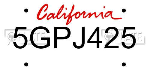 5GPJ425 California License Plate