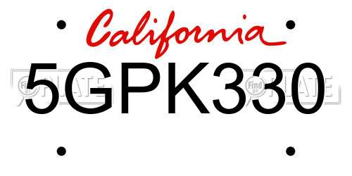 5GPK330 California License Plate