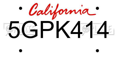5GPK414 California License Plate