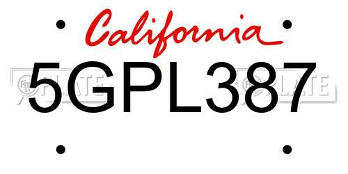 5GPL387 California License Plate