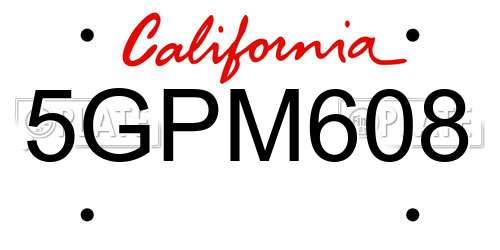 5GPM608 California License Plate