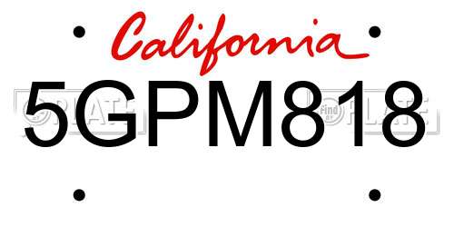 5GPM818 California License Plate