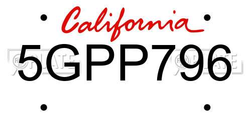 5GPP796 California License Plate