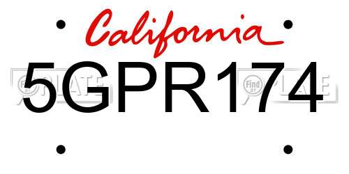 5GPR174 California License Plate