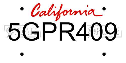 5GPR409 California License Plate