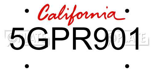 5GPR901 California License Plate