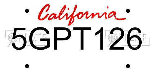 5GPT126 California License Plate
