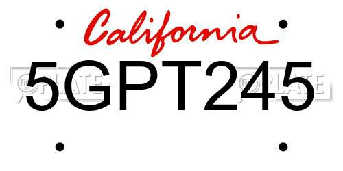 5GPT245 California License Plate