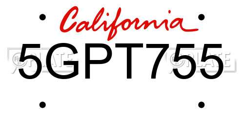 5GPT755 California License Plate