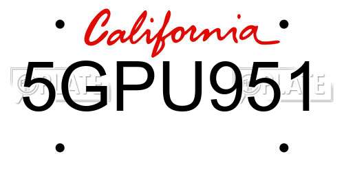 5GPU951 California License Plate