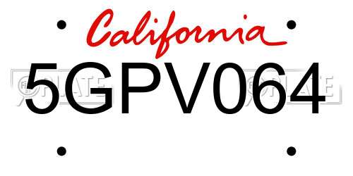 5GPV064 California License Plate