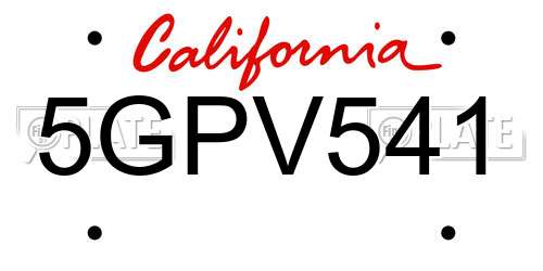 5GPV541 California License Plate