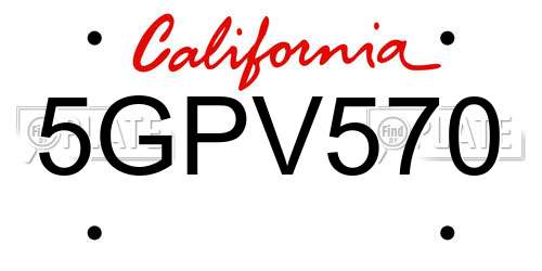 5GPV570 California License Plate
