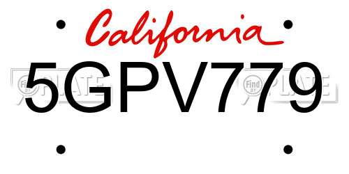 5GPV779 California License Plate