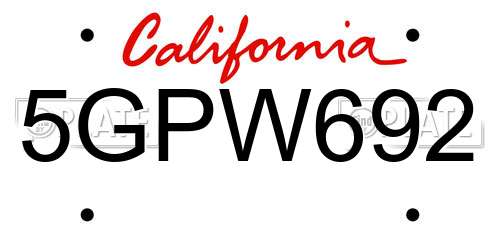 5GPW692 California License Plate