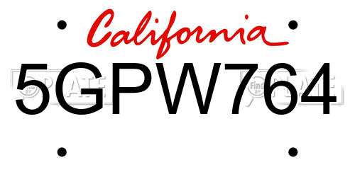 5GPW764 California License Plate