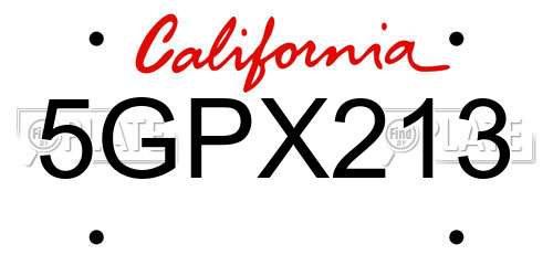 5GPX213 California License Plate