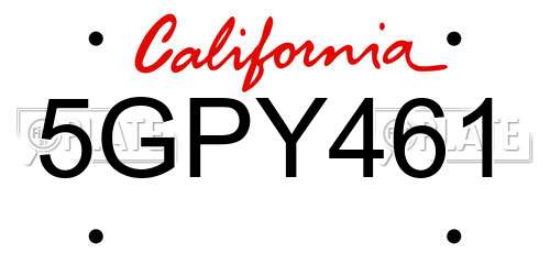 5GPY461 California License Plate
