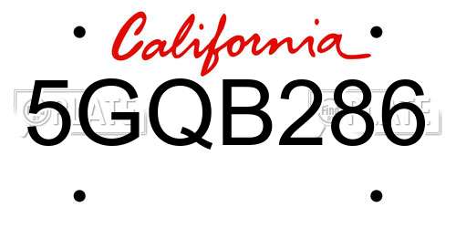 5GQB286 California License Plate