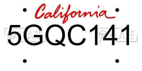 5GQC141 California License Plate