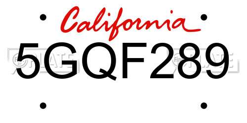 5GQF289 California License Plate