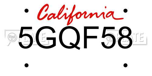 5GQF58 California License Plate