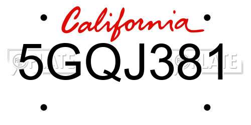 5GQJ381 California License Plate