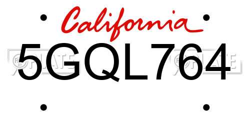 5GQL764 California License Plate