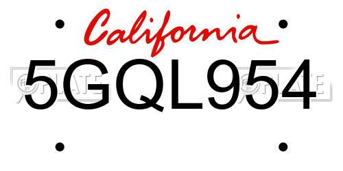 5GQL954 California License Plate