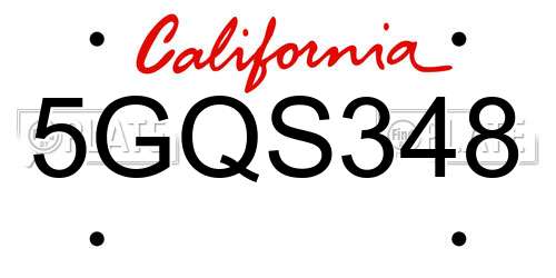 5GQS348 California License Plate