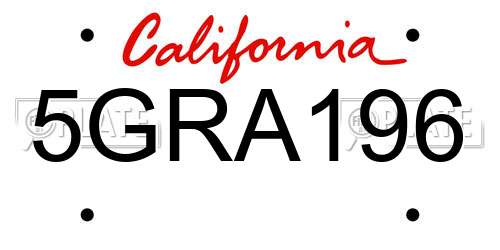 5GRA196 California License Plate