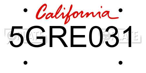 5GRE031 California License Plate