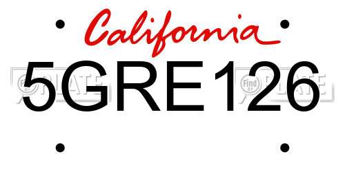 5GRE126 California License Plate