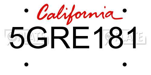 5GRE181 California License Plate