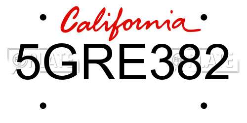 5GRE382 California License Plate