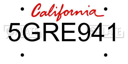 5GRE941 California License Plate