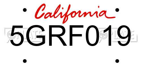 5GRF019 California License Plate
