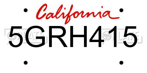 5GRH415 California License Plate