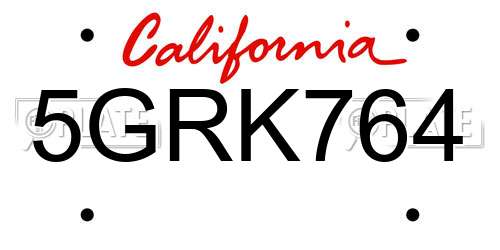 5GRK764 California License Plate