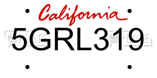 5GRL319 California License Plate
