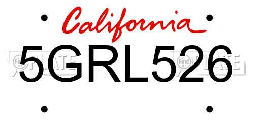 5GRL526 California License Plate